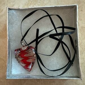 Striking Red and Black Heart Pendant Necklace